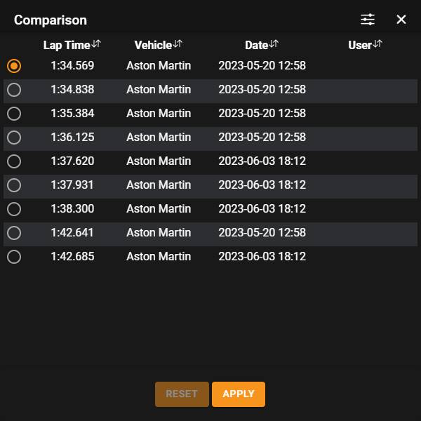 Lap Comparison Mode Setup